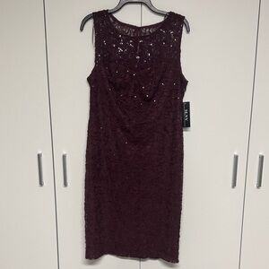 SLNY Burgundy Sequin Midi Dress